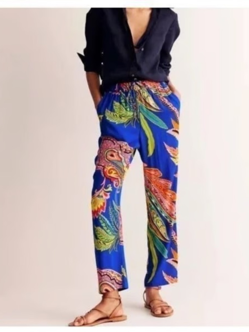 Boden Crinkle Tapered trouser pants Multi Painterly Paisley SZ 4